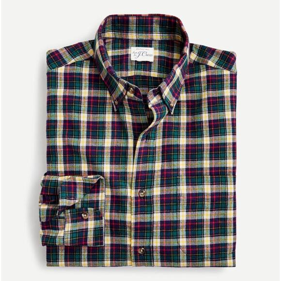 J. Crew Tops - J. Crew AT948 Blue Green Yellow Plaid Brushed Twill Slim Fit Cotton Shirt Size S